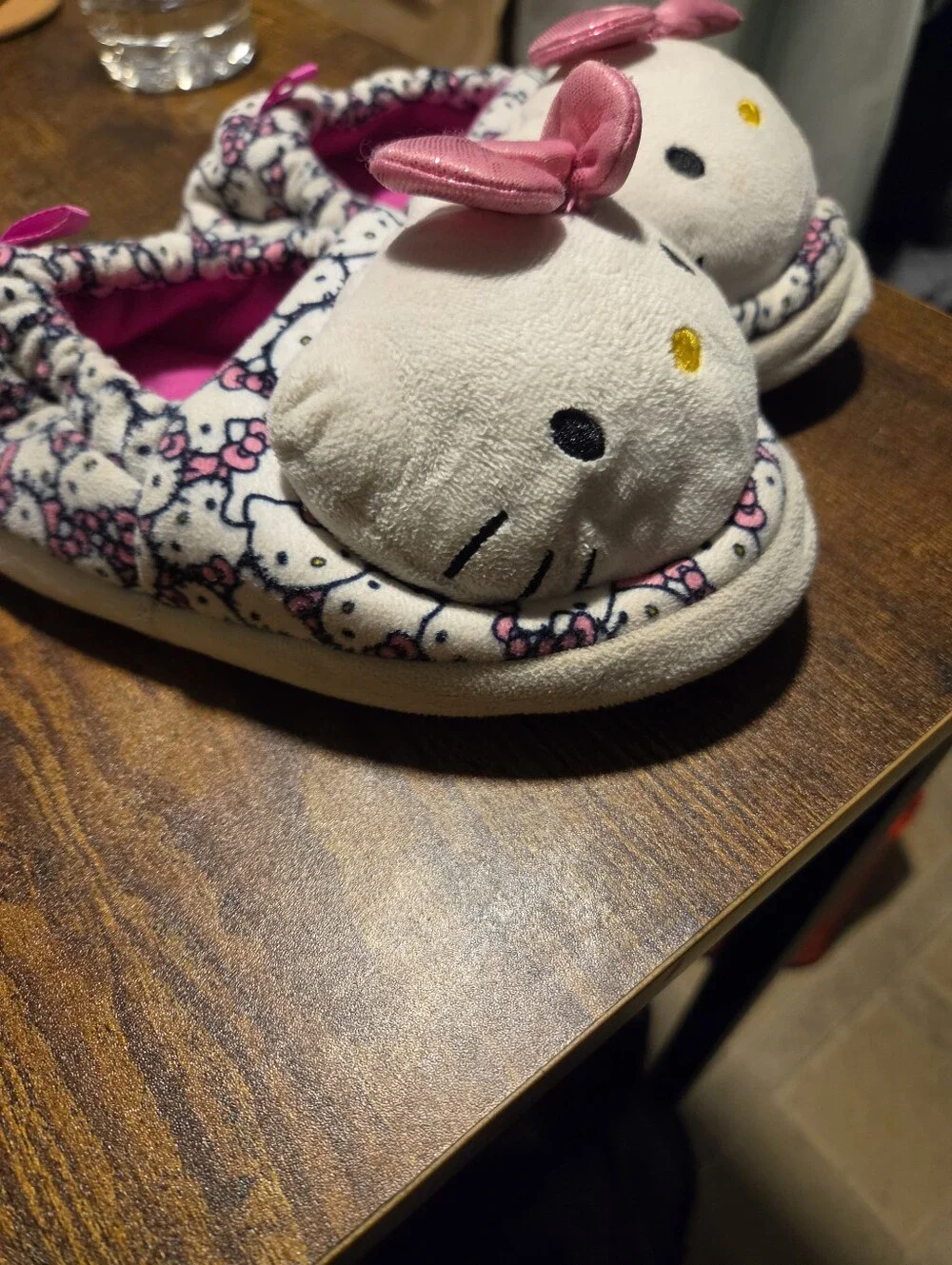 Hello Kitty White & Pink Plush Kids Slippers with Bow Accent